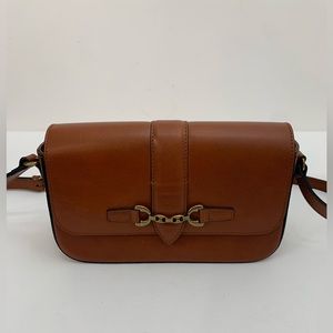 Mango Gold Caramel Brown Leather Baguette